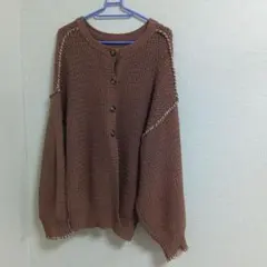 ブラウン ニットカーディガン ボタン付き