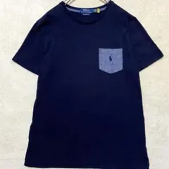 【美品•QRタグ✨】ポロラルフローレン シャンブレー 切替 Tシャツ ネイビーM