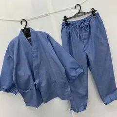 新品★メンズ★Lサイズ★綿混 デニム風 作務衣 さむえ 上下セット 青 4641