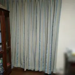 川島織物 緑と黄のチェック柄ドレープカーテン 4枚