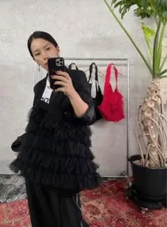 TRANOI FRILL BAG トラノイ フリルバッグ ブラック キャンバス