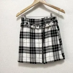 美品 ザラ ZARA スカート 台形 ミニ ジップアップ ベルト チェック
