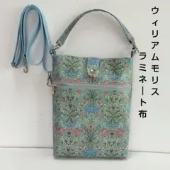 ウィリアムモリス、ヒヤシンス柄 ラミネート布、スマホショルダーバッグスマホポーチ