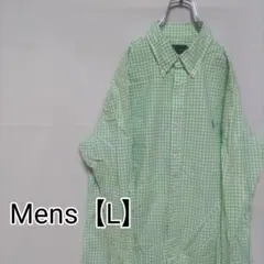 K66【US輸入】ラルフローレン　長袖シャツ【メンズL】黄緑チェック