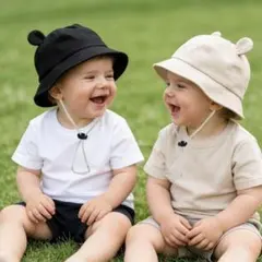 【新品】2色セット　ブラック　アイボリー　くま耳　ハット　キッズ　帽子　ベビー