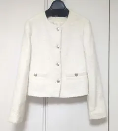 ZARA ツイード ノーカラージャケット ホワイト