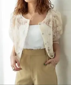 半袖パワショルオーガンジーブラウス