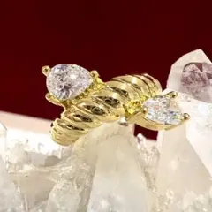 ヴィンテージデザインアクセサリーリング指輪ゴールドストーンねじれ遺品生前レトロ