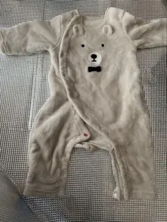 ベージュ クマデザインロンパース 60cm