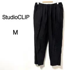 【スタジオクリップ】イージーパンツ ウエストゴム リネンコットン ブラック Mのサムネイル