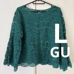 GU ジーユー レースブラウス(7分袖) グリーン Lサイズ 美品