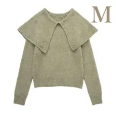 ワイドラペル 襟 ニット セーター ラウンドネック　ビッグカラー