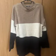 ストライプデザイン長袖ニットセーター M