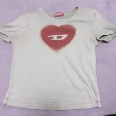 DIESEL ハートプリント Tシャツ L ベージュ Women's Ribbed T-shirt with watercolour heart D | Beige | Diesel