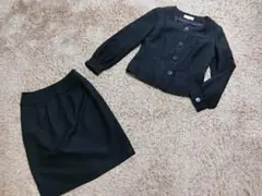 ローラアシュレイ　清楚　ノーカラー　スカート　セットアップ　ブラック