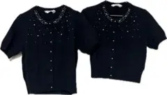 姉妹で発表会に。ビーズ装飾付き黒ニット トップスのみ。単体販売可。