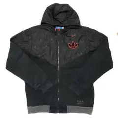 アディダス スウェット地×ナイロン パーカー(黒) Lサイズ ヴィンテージ