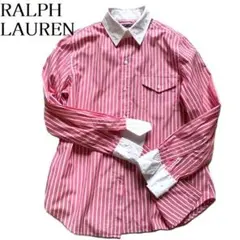 ラルフローレン ストライプシャツ ピンク 長袖 コットン 刺繍ロゴ