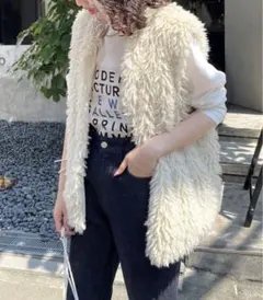 mystic ベスト ファー 春 アウター フェイクファーベスト 白