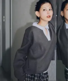 配色スキッパーニット