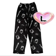 ハローキティ　モコモコパンツ　パジャマ　hellokitty　フリース　L 黒