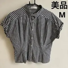 美品Discoat ギンガムチェック 半袖シャツ　フレンチスリーブ　サイズMのサムネイル
