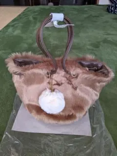 値下げ！ファー 巾着トートバッグ トートバッグ ベージュ