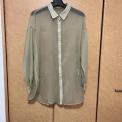 GU ジーユー 長袖 シアーシャツ グリーン系 L