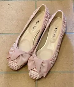 DIANA ピンク ツイード ローヒールパンプス　23.5cm