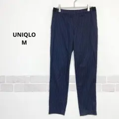 UNIQLO ピンストライプ パンツ 紺 テーパード Mサイズ 通勤服 K058