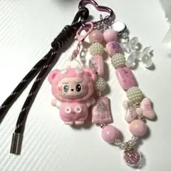 ピンクのくまブブ付きじゃらじゃらストラップ(ラブブ)