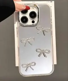 【SHEIN】iPhone14ケース　スマホカバー　ミラー　リボン　キラキラ