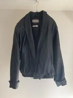 【個性派古着】ショールカラー　革ジャン　本革ブルゾン 黒　羊革　ショート丈