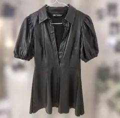 ZARA フェイクレザー ミニワンピース ブラック