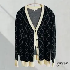 ダイヤモンドパターン ニットカーディガン　grove