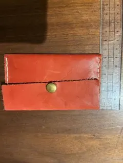 オレンジレザー ミニ財布 スナップボタン式