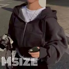 スウェット パーカー レディース ショート丈 ジップアップ ブラックM