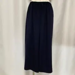 キュロットパンツ レディース M ネイビー ワイドパンツ ゴムウエスト きれいめ