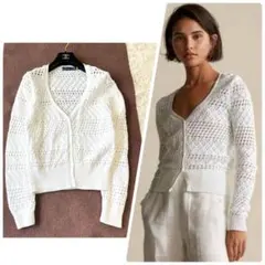 現行QRタグ　ポロラルフローレン 鍵編み コットン100%カーディガン ホワイト