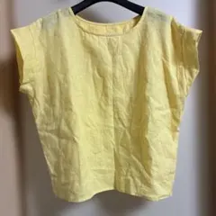 【美品】アースエコロコ リネン100% フレンチスリーブブラウス イエロー M
