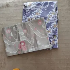 紫色花柄小紋着物と帯セット