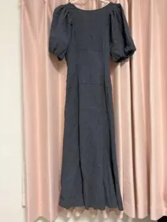 SNIDEL パフスリーブ バックリボン ワンピース ネイビー　0サイズ