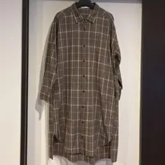 ブラウン系チェック ロングシャツワンピース