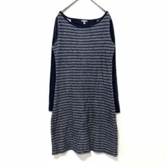 Talbots ボーダー 長袖ワンピース【XS】ネイビー コットン 総柄のサムネイル