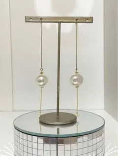 ゴールド パールドロップロングピアス