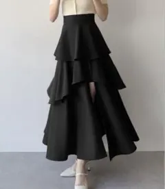 mipiarl ミピアール　ハイウエストスリットティアードパンツスカート