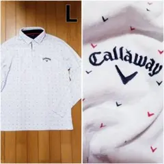 CALLAWAY 長袖ポロシャツ ボタンダウン 千鳥柄 ゴルフウェア Lサイズ
