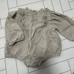 韓国子供服　BEBE HOLIC ベージュ チェックロンパース