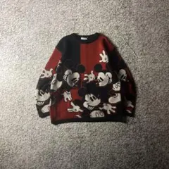 【90s日本製】ディズニー　ミッキーマウス　総柄　ウールブレンドニットセーター