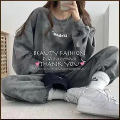 【～3L相当】SETUP/タイダイ染風上下スウェット*灰